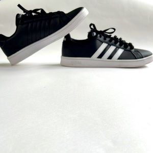 Adidas classic Grand Court leather sneakers in black with white stripes. Size 12